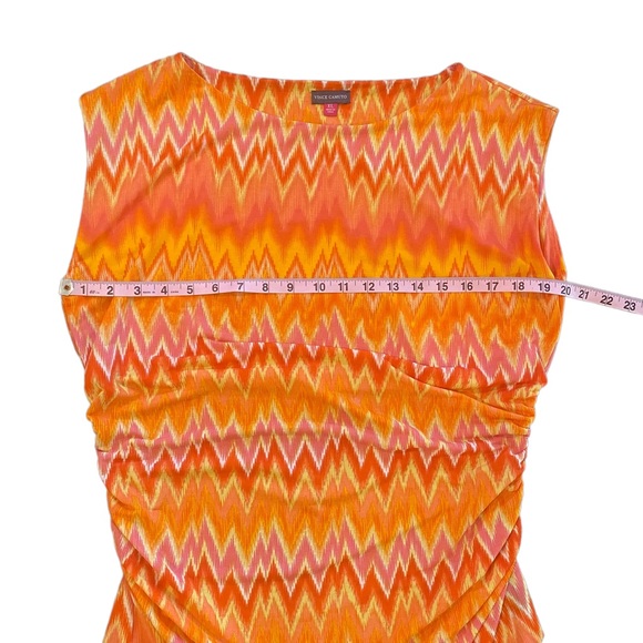 Vince Camuto Yellow/Orange/Red Sunburst Pattern Blouse with Side Ruching XL - Picture 10 of 12